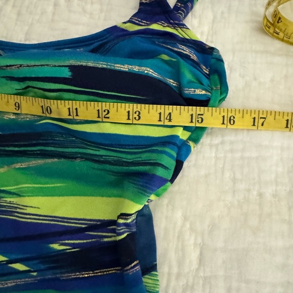 Vintage Longitude Swimsuit Blue/Green cross back. Size 10 - Picture 11 of 12